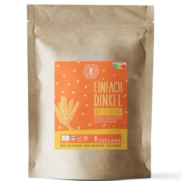 YouFlake Einfach Dinkel BIO Getreide 2,5 kg Vorderseite